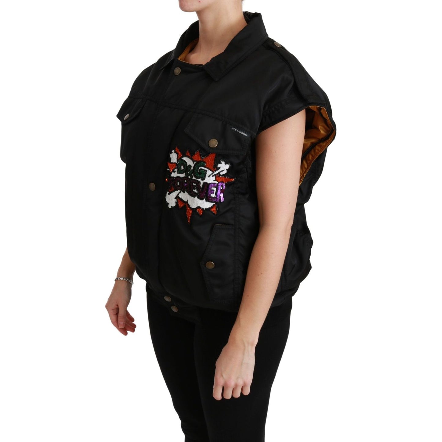 Dolce & Gabbana Elegant Black Bomber Jacket with Detachable Features Dolce & Gabbana Rosy Brown