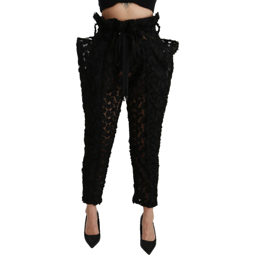 Dolce & Gabbana Black Floral Lace Tapered High Waist Pants PAN70946-40