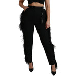 Dolce & Gabbana Black Feather Straight High Waist Wool Pants PAN70953-40