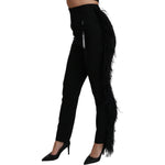 Dolce & Gabbana Black Feather Straight High Waist Wool Pants PAN70953-40