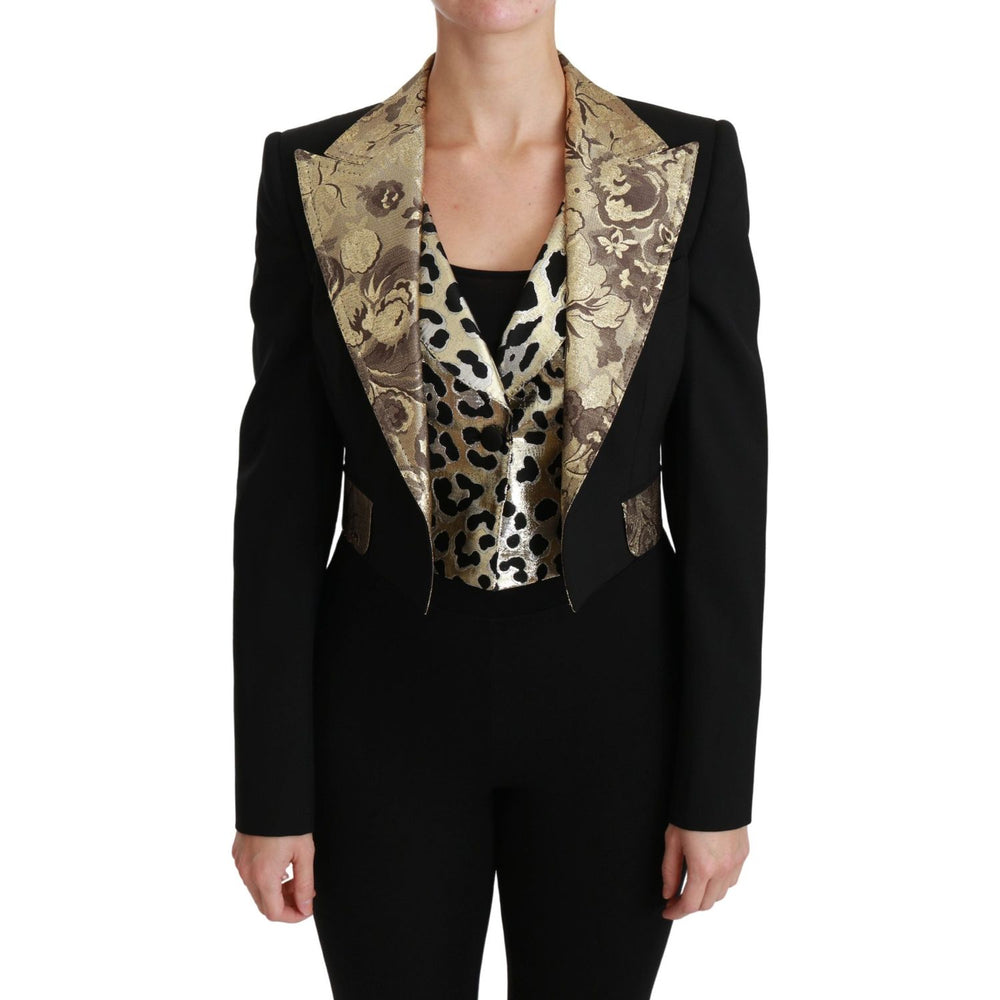 Dolce & Gabbana Black Jacquard Vest Blazer Coat Wool Jacket JKT2561-50