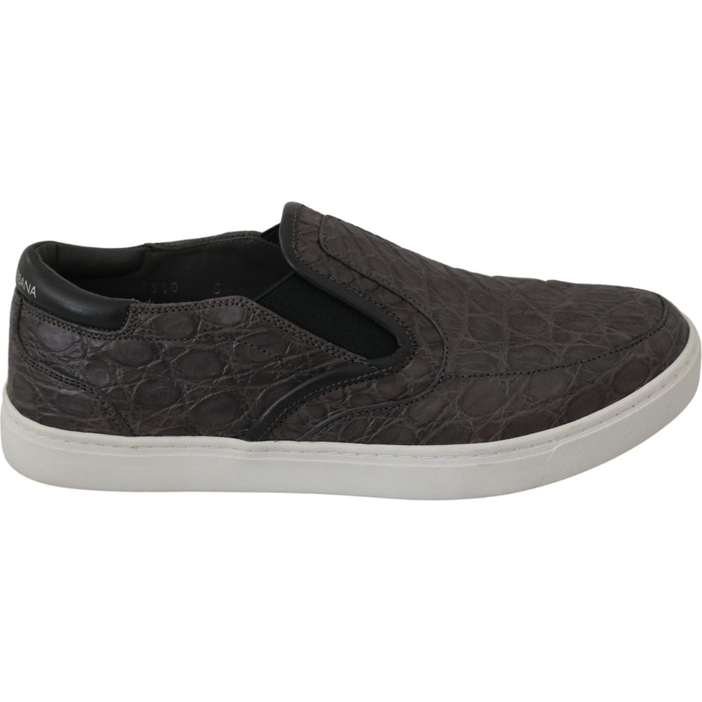 Dolce & Gabbana Elegant Gray Caiman Leather Loafers Dolce & Gabbana Dark Slate Gray