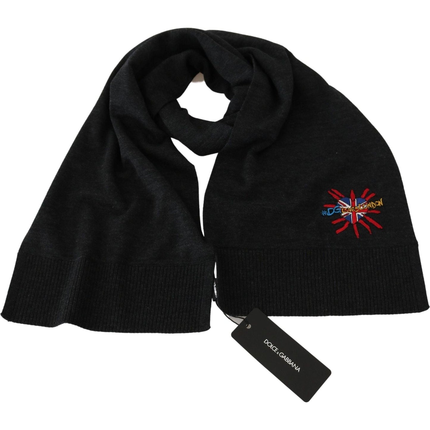 Dolce & Gabbana Elegant Virgin Wool Men's Scarf with Embroidery Wool Wrap Shawls Dolce & Gabbana Black
