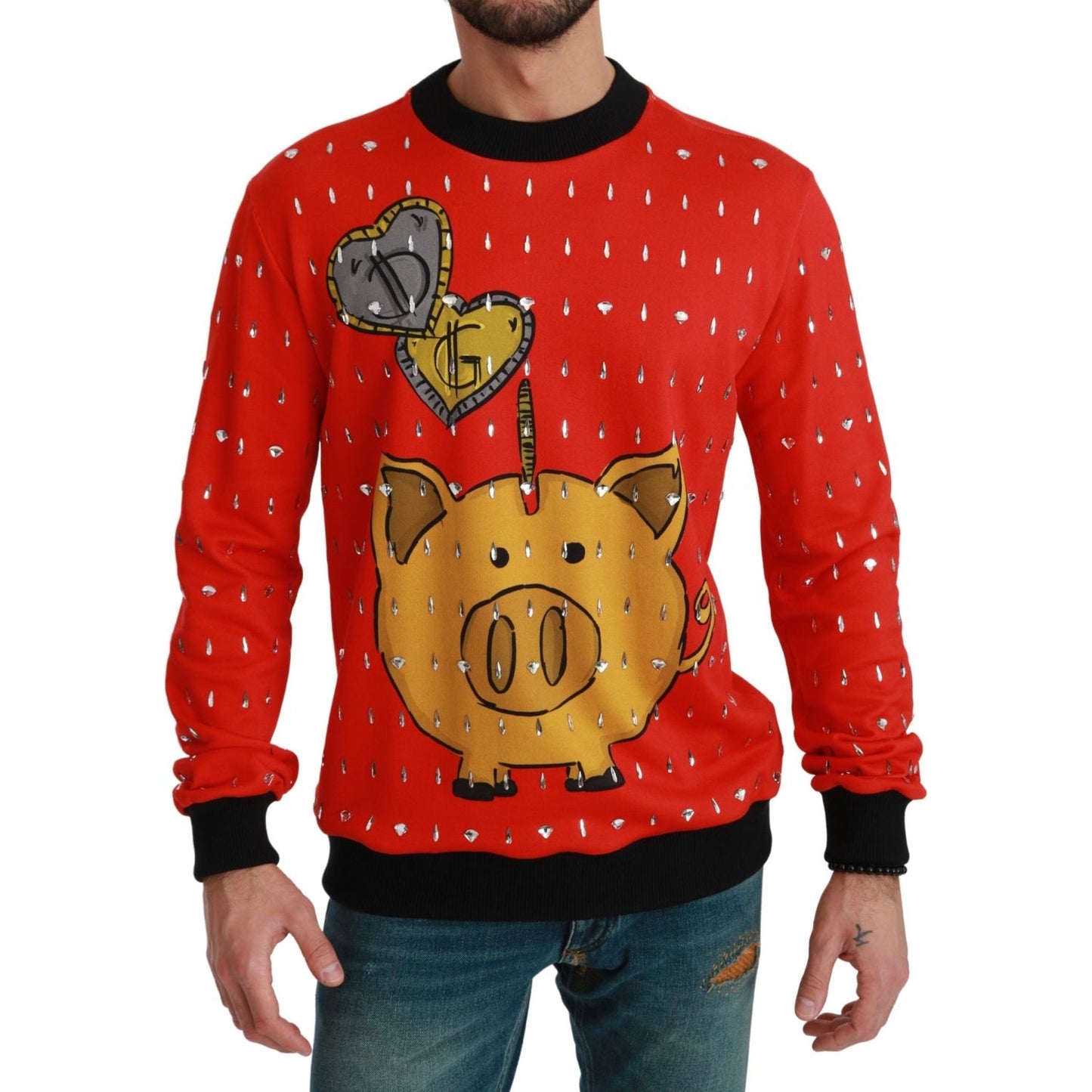 Dolce & Gabbana Elegant Red Crystal-Embellished Pullover Sweater Dolce & Gabbana Firebrick