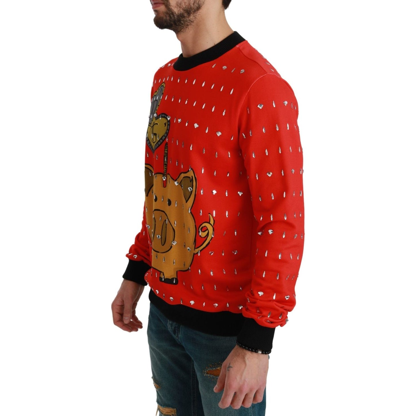 Dolce & Gabbana Elegant Red Crystal-Embellished Pullover Sweater Dolce & Gabbana Firebrick