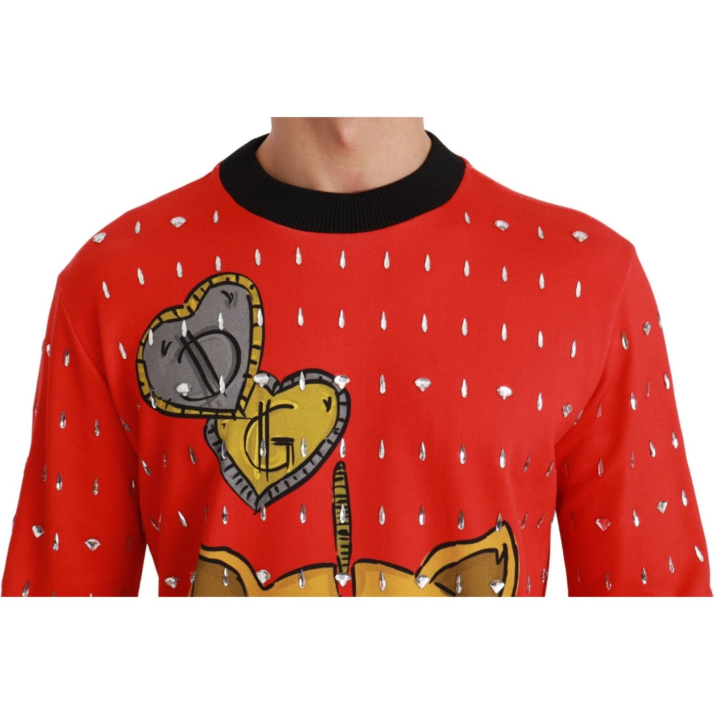 Dolce & Gabbana Elegant Red Crystal-Embellished Pullover Sweater Dolce & Gabbana Firebrick