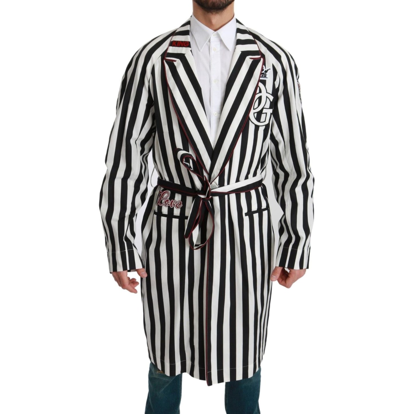 Dolce & Gabbana Elegant Belted Robe Nightgown in Black & White Dolce & Gabbana Light Gray