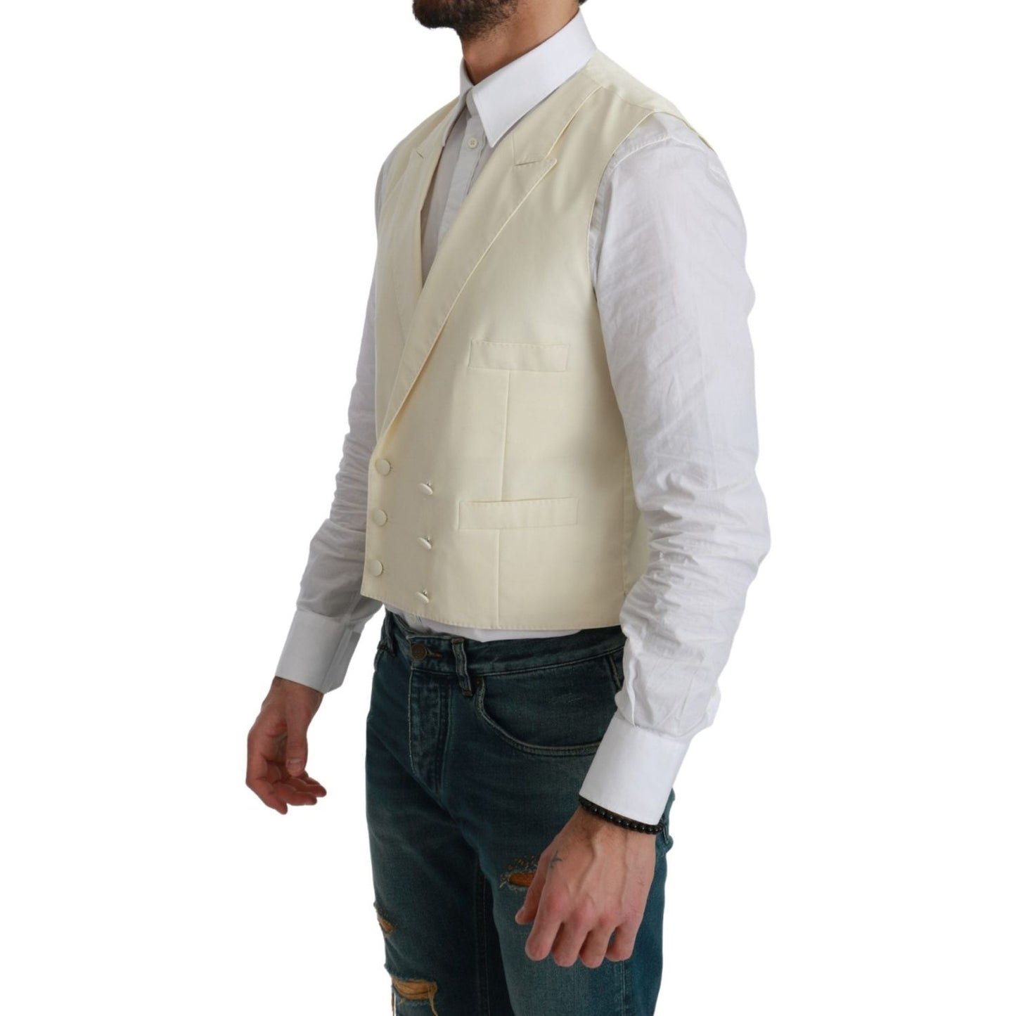 Dolce & Gabbana Elegant Cream Wool Dress Vest Dolce & Gabbana Gray