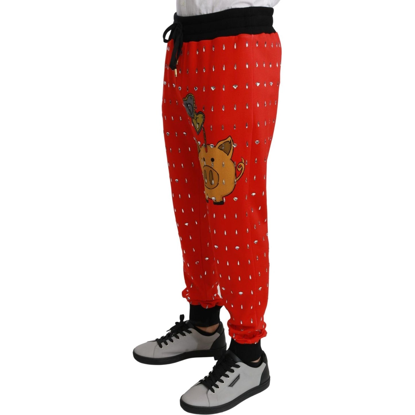 Dolce & Gabbana Chic Red Piggy Bank Print Sweatpants Dolce & Gabbana Firebrick