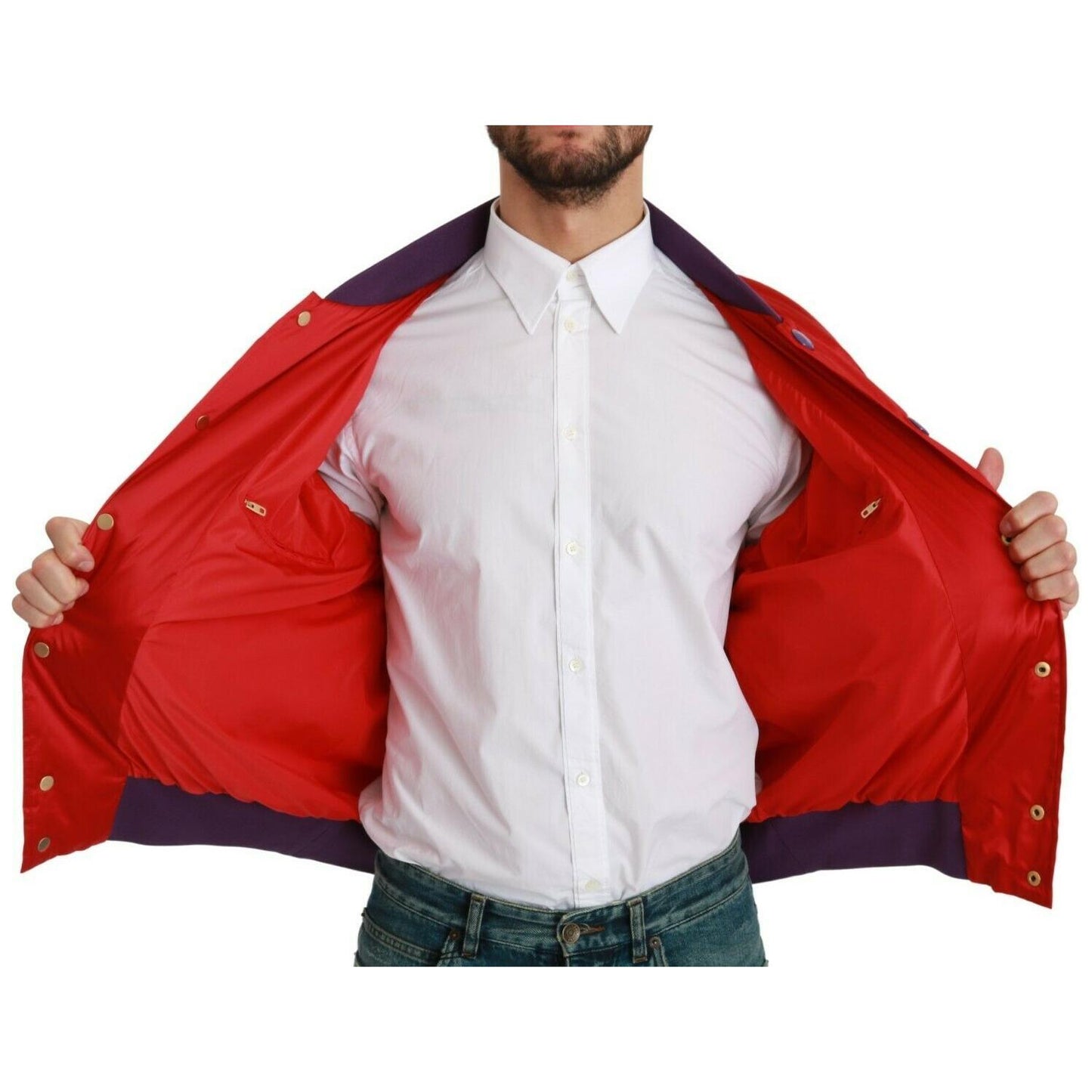 Dolce & Gabbana Vibrant Red Bomber Jacket with Multicolor Motif Coats & Jackets Dolce & Gabbana Light Gray