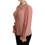 Dolce & Gabbana Dolce & Gabbana Elegant Pink Lace Silk Blouse with Gold Sequins TSH4663-44 1728,67345645728,Clothing,Dolce & Gabbana,Gold,IT44|L,New with tags,Shirts - Women - Clothing,Women,Women - Clothing