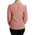 Dolce & Gabbana Dolce & Gabbana Elegant Pink Lace Silk Blouse with Gold Sequins TSH4663-44 1728,67345645728,Clothing,Dolce & Gabbana,Gold,IT44|L,New with tags,Shirts - Women - Clothing,Women,Women - Clothing
