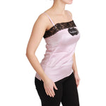 Dolce & Gabbana Silk Black Lace Top Pink Tank Blouse TSH4591-48