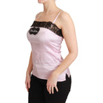 Dolce & Gabbana Silk Black Lace Top Pink Tank Blouse TSH4591-48