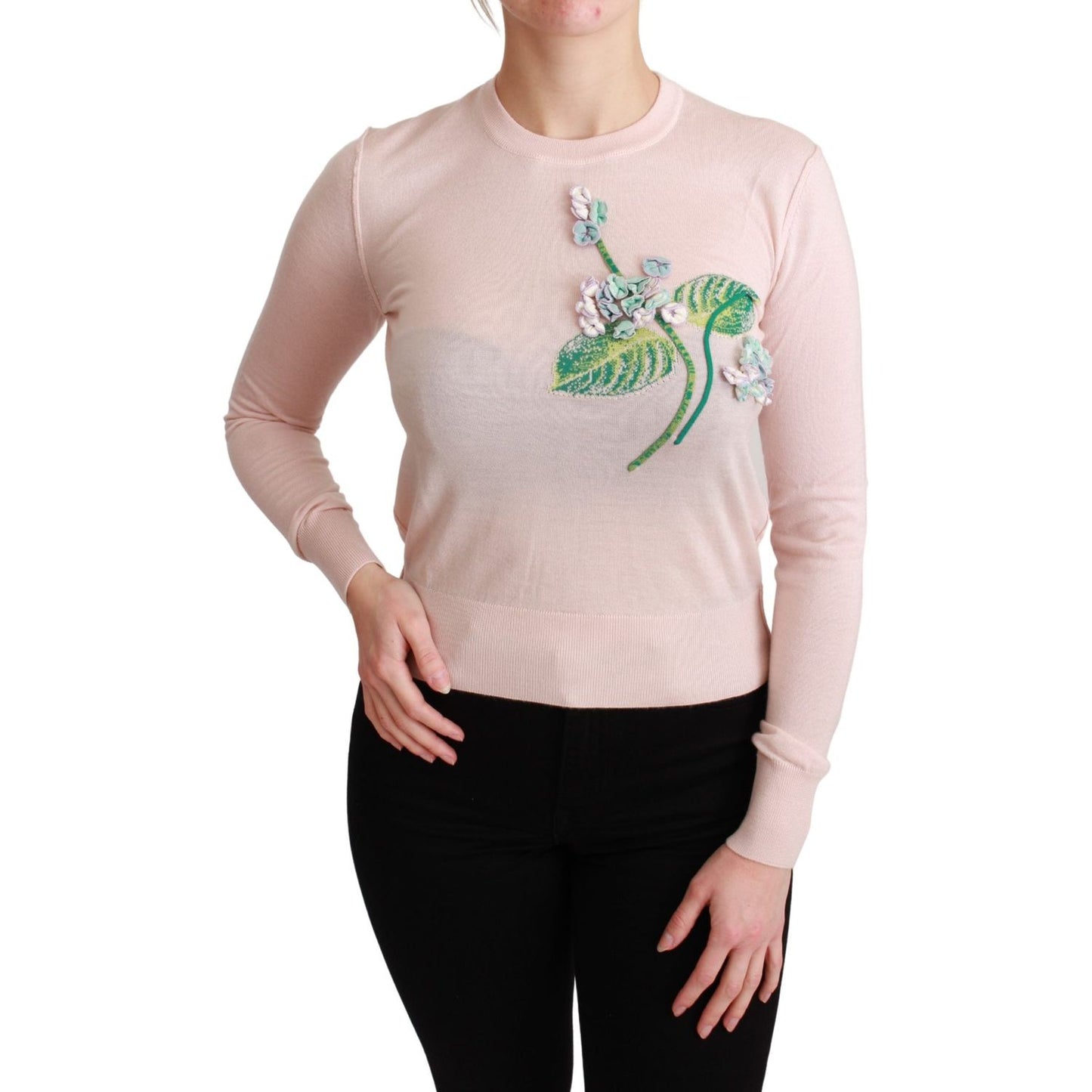 Dolce & Gabbana Pink Floral Silk Cashmere Pullover Sweater TSH4581-36