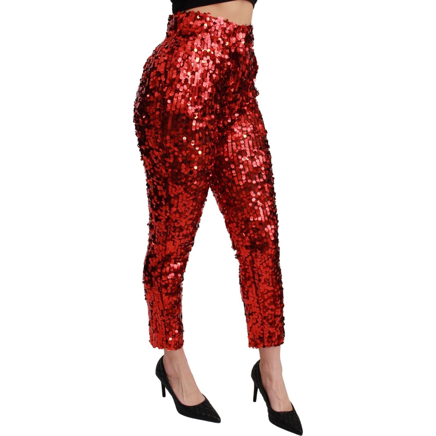 Dolce & Gabbana Elegant High-Waist Cropped Red Trousers Dolce & Gabbana Dark Red