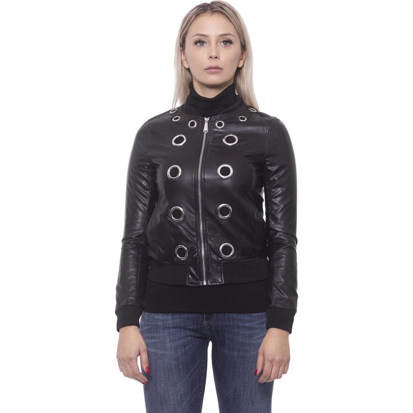 19V69 Italia Chic Eco-Leather Studded Slim Jacket 19V69 Italia Dark Slate Gray