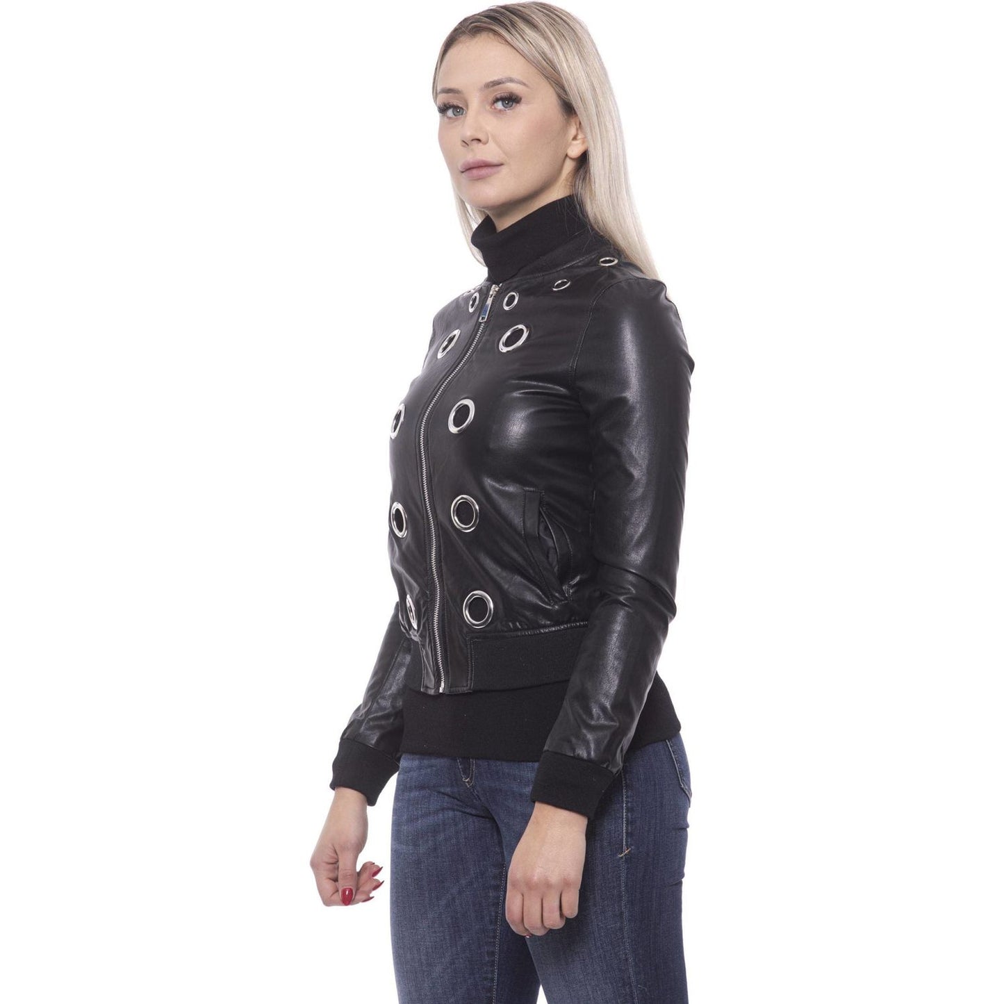 19V69 Italia Chic Eco-Leather Studded Slim Jacket 19V69 Italia Dark Slate Gray
