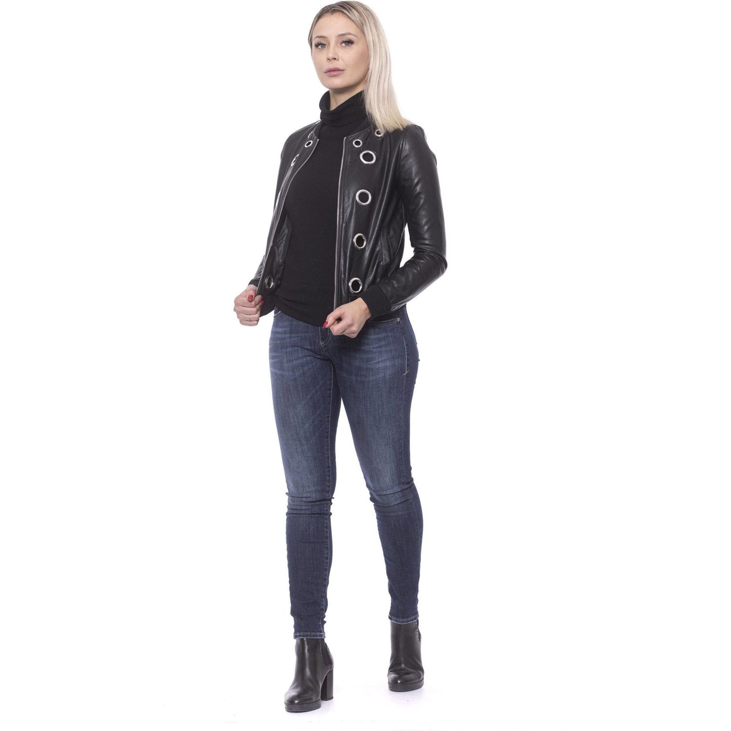 19V69 Italia Chic Eco-Leather Studded Slim Jacket 19V69 Italia Dark Slate Gray