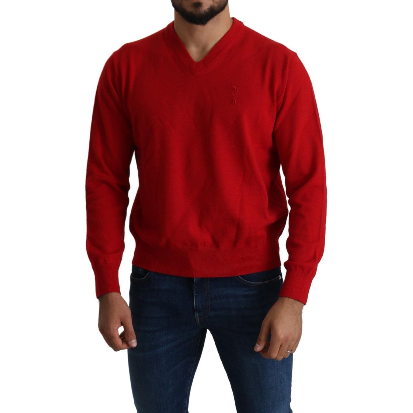 Billionaire Italian Couture Red V-neck Wool Sweatshirt Pullover Sweater