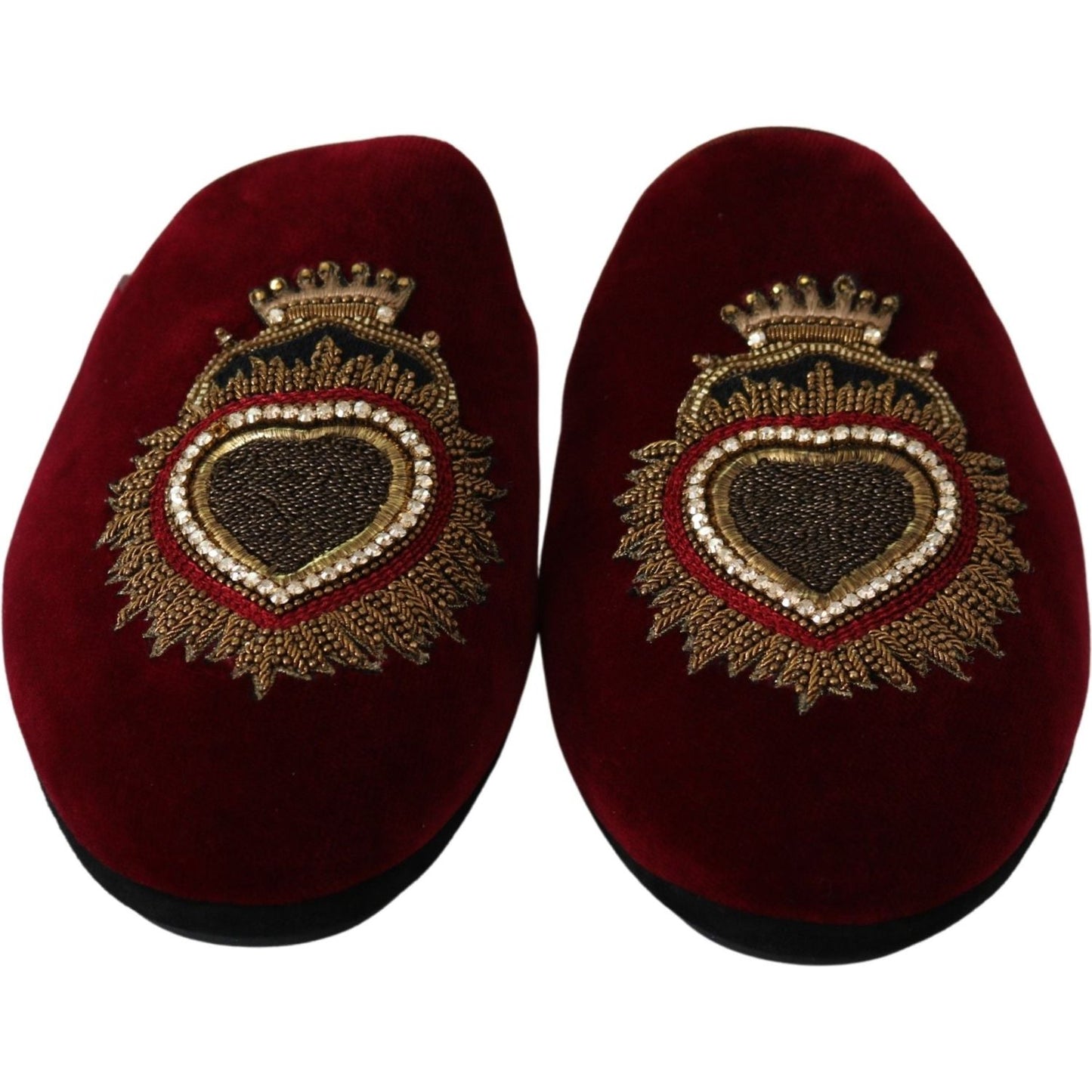 Dolce & Gabbana Red Velvet Embroidered Slides Dolce & Gabbana Black