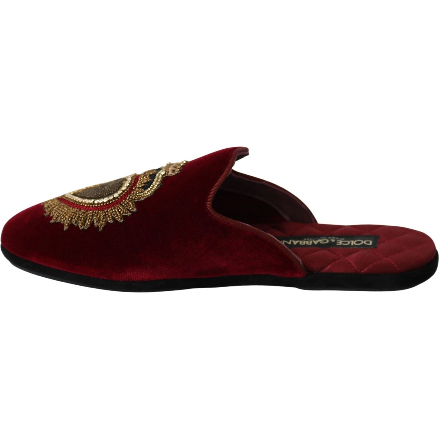 Dolce & Gabbana Red Velvet Embroidered Slides Dolce & Gabbana Black
