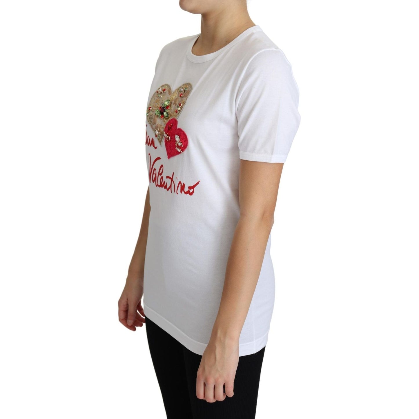 Dolce & Gabbana Crystal-Embellished White Cotton Tee Dolce & Gabbana Gray
