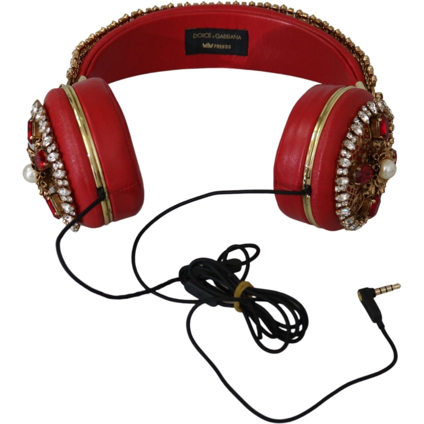 Dolce & Gabbana Exquisite Red Crystal Leather Headphones Dolce & Gabbana Saddle Brown