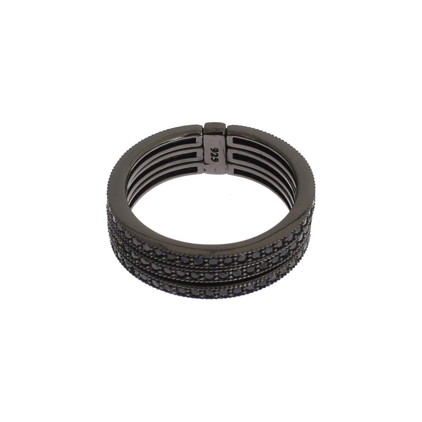 Nialaya Elegant Black Rhodium Silver Crystal Ring Ring Nialaya Dark Slate Gray