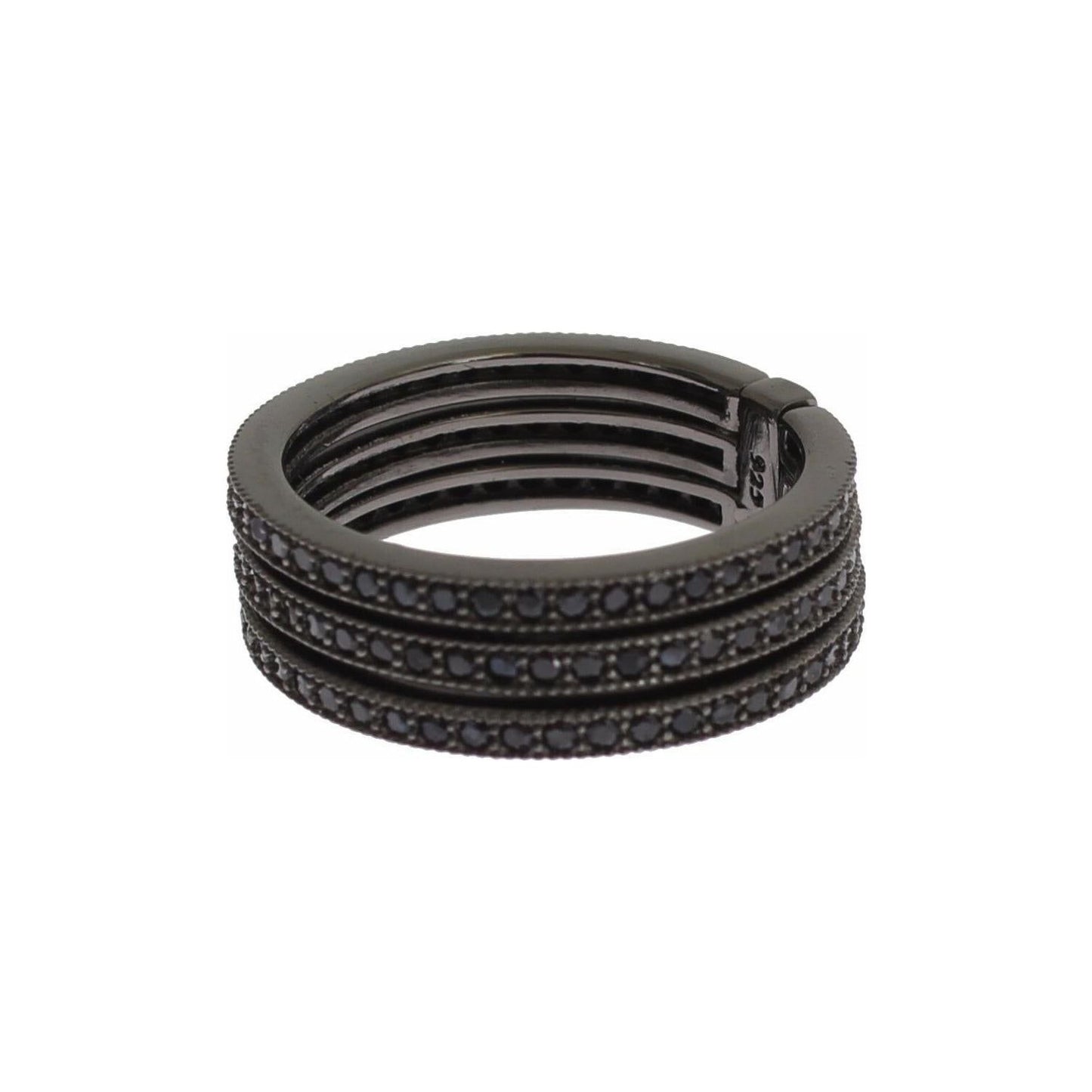 Nialaya Elegant Black Rhodium Silver Crystal Ring Ring Nialaya Dark Slate Gray