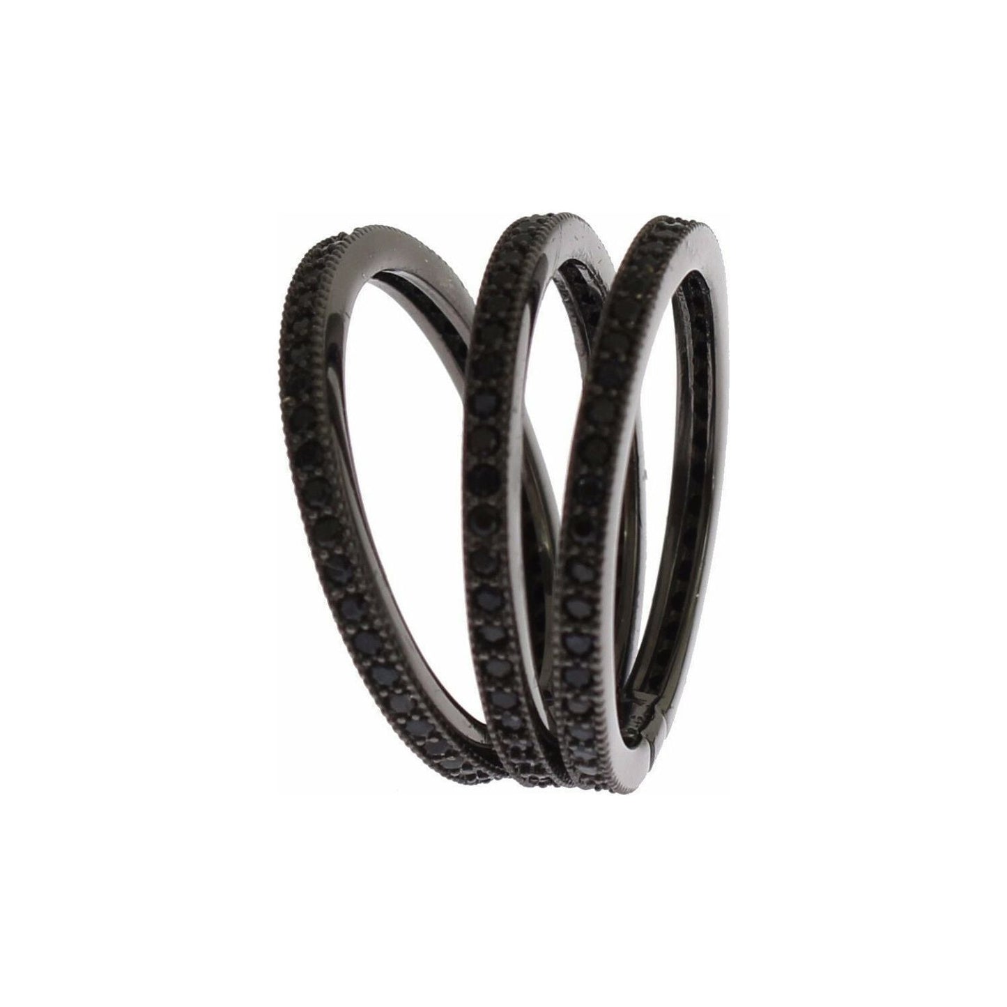 Nialaya Elegant Black Rhodium Silver Crystal Ring Ring Nialaya Dark Slate Gray