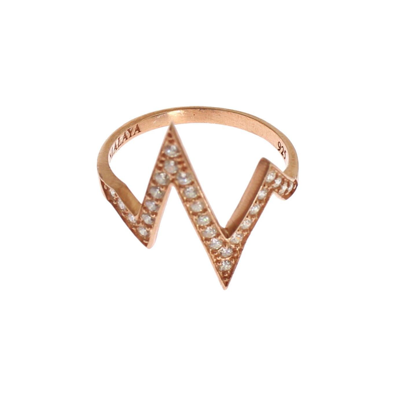 Nialaya Elegant Pink Crystal Encrusted Silver Ring Ring Nialaya Rosy Brown