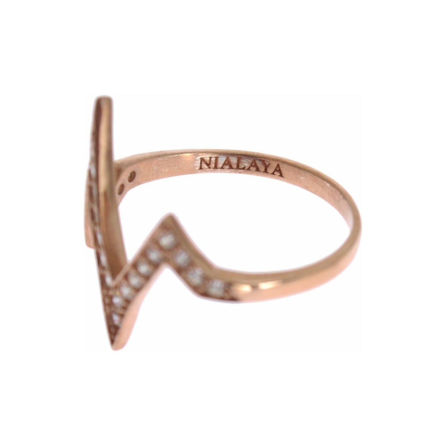 Nialaya Elegant Pink Crystal Encrusted Silver Ring Ring Nialaya Rosy Brown