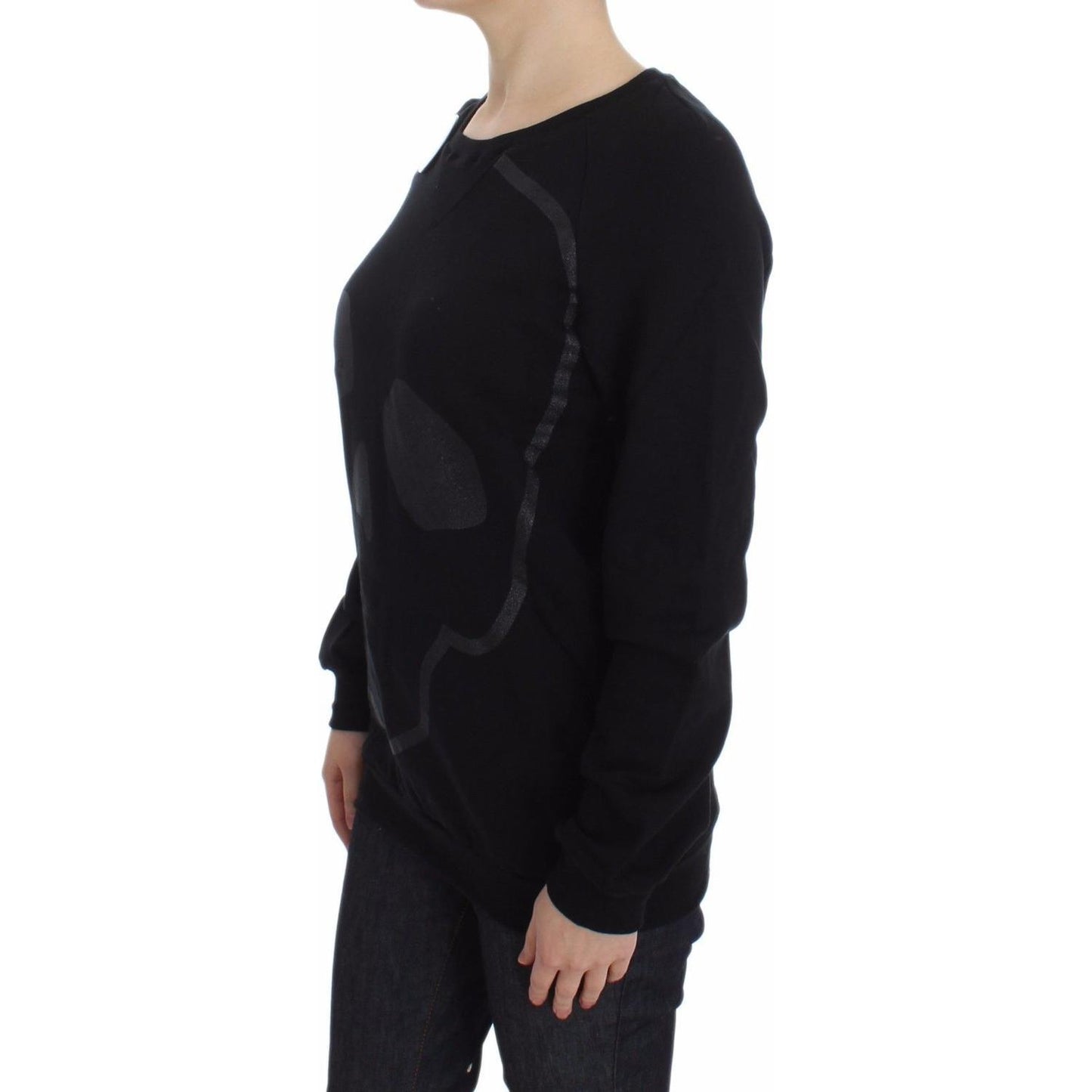 Exte Chic Skull Motif Crew-Neck Cotton Sweater Exte Black