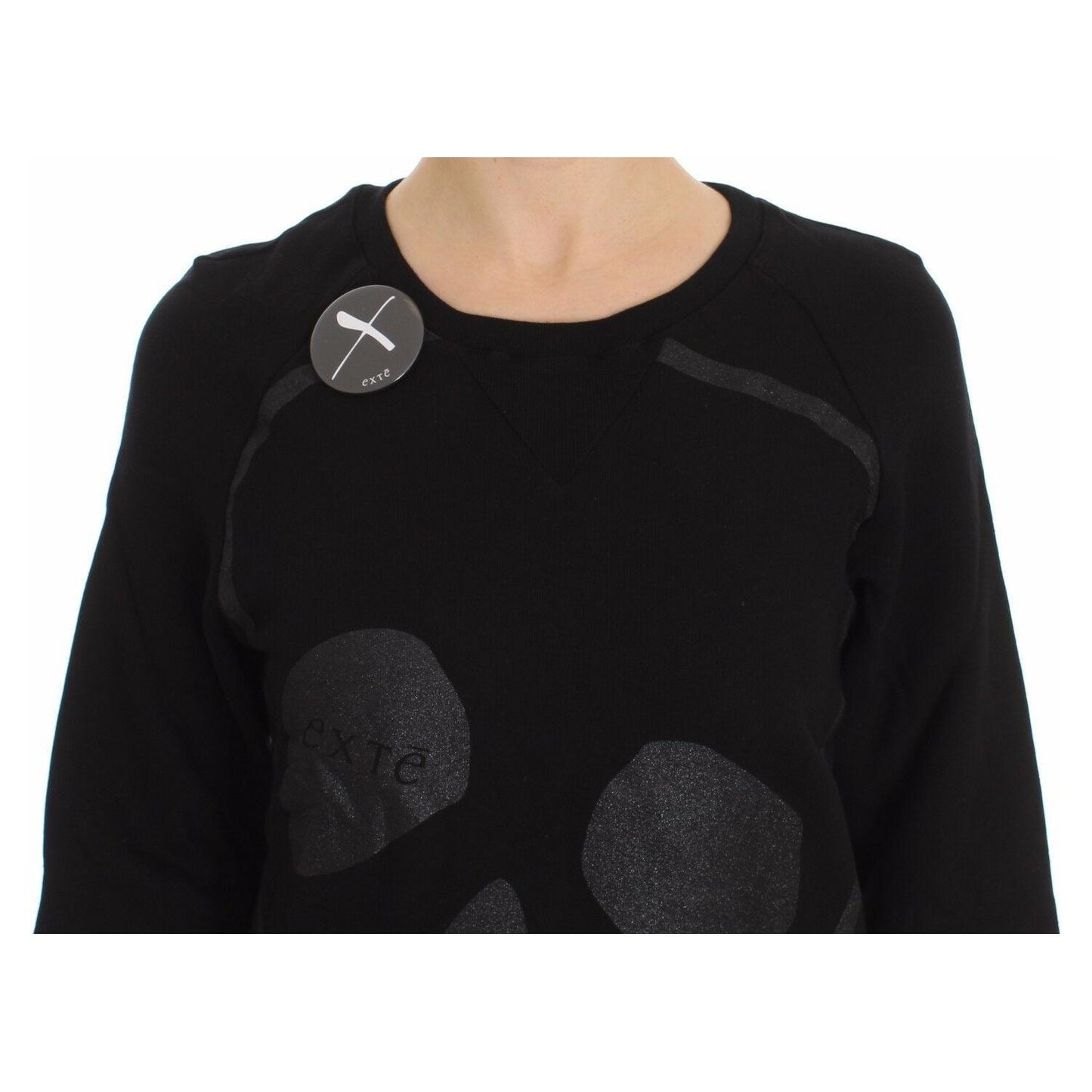 Exte Chic Skull Motif Crew-Neck Cotton Sweater Exte Black