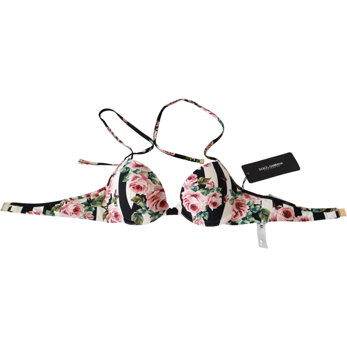 Dolce & Gabbana Elegant Rose Print Bikini Top Dolce & Gabbana Gray