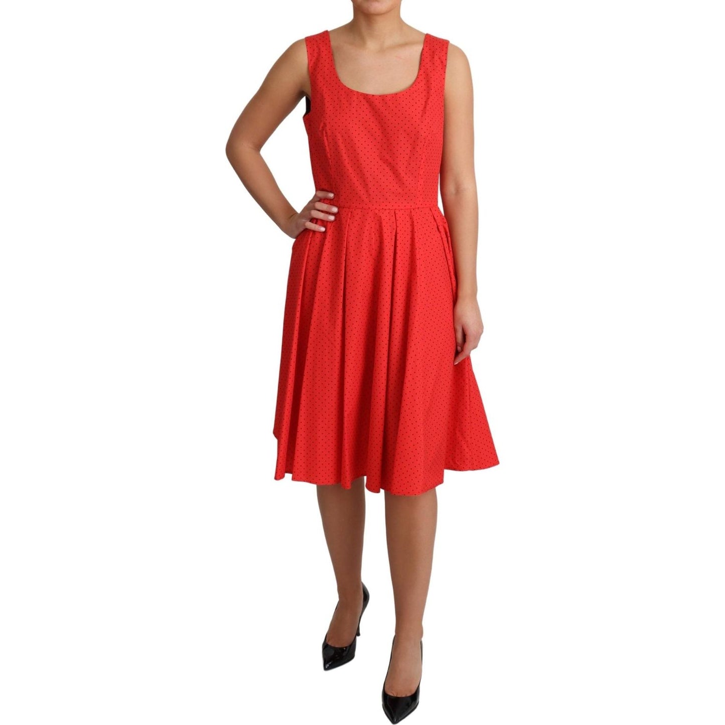 Dolce & Gabbana Elegant Polka Dotted A-Line Sleeveless Dress Dolce & Gabbana Firebrick