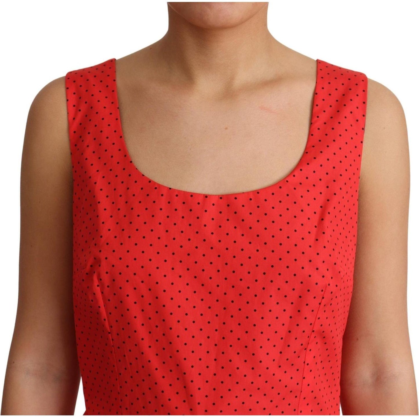 Dolce & Gabbana Elegant Polka Dotted A-Line Sleeveless Dress Dolce & Gabbana Firebrick