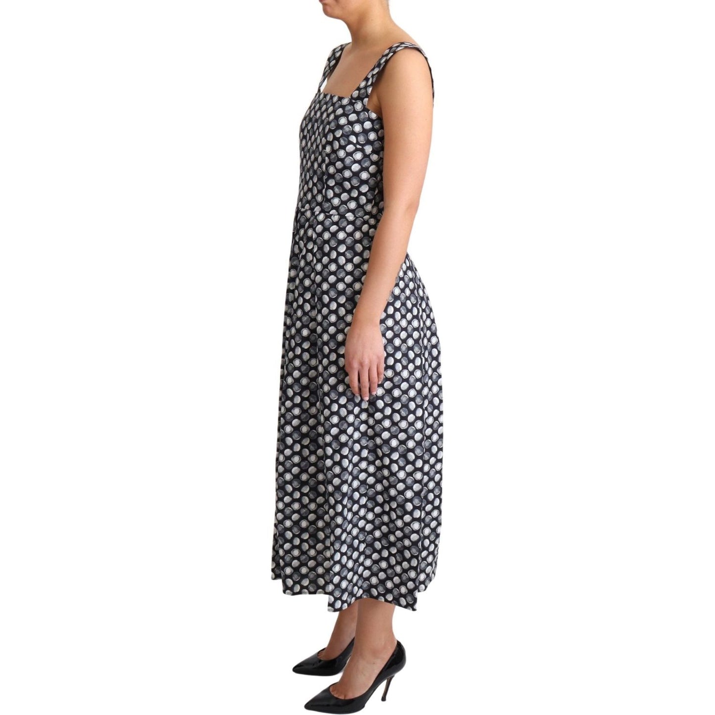 Dolce & Gabbana Elegant Sleeveless Geometric Midi A-Line Dress Dolce & Gabbana Dark Slate Gray