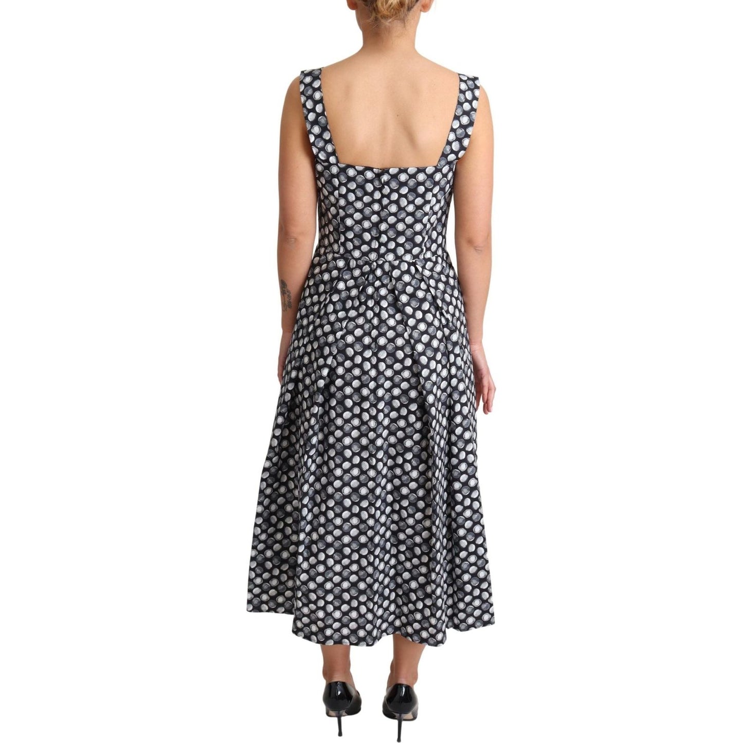 Dolce & Gabbana Elegant Sleeveless Geometric Midi A-Line Dress Dolce & Gabbana Dark Slate Gray