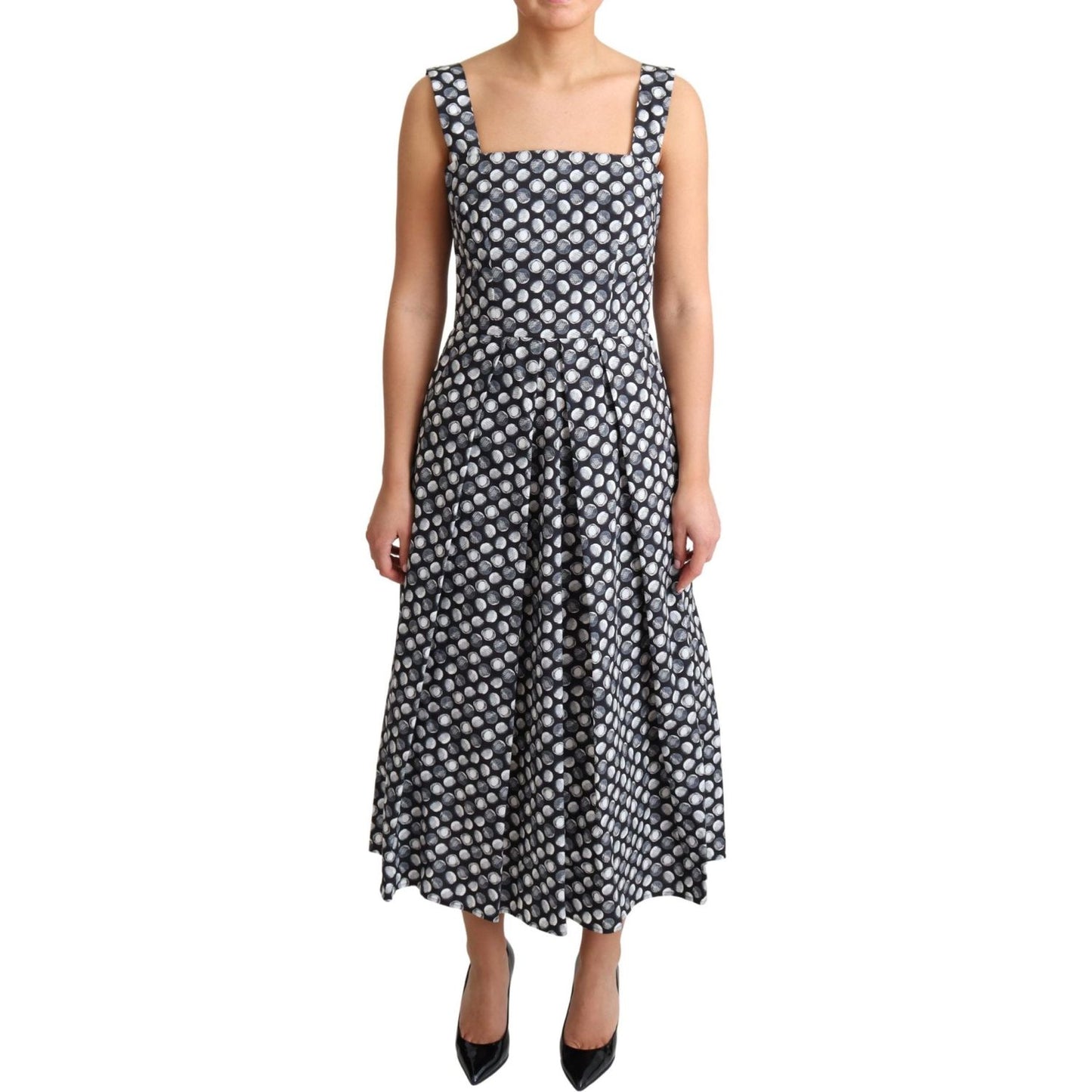 Dolce & Gabbana Elegant Sleeveless Geometric Midi A-Line Dress Dolce & Gabbana Dark Slate Gray