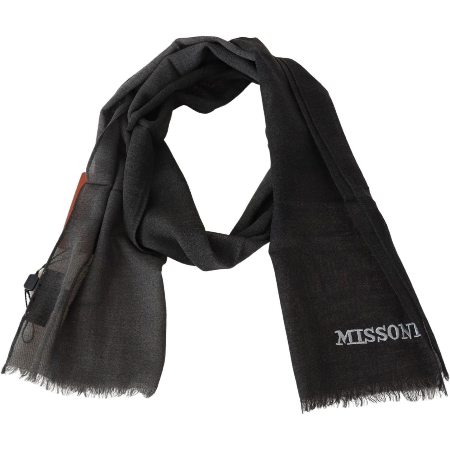 Missoni Elegant Black Wool Scarf with Embroidered Logo Missoni Dark Slate Gray