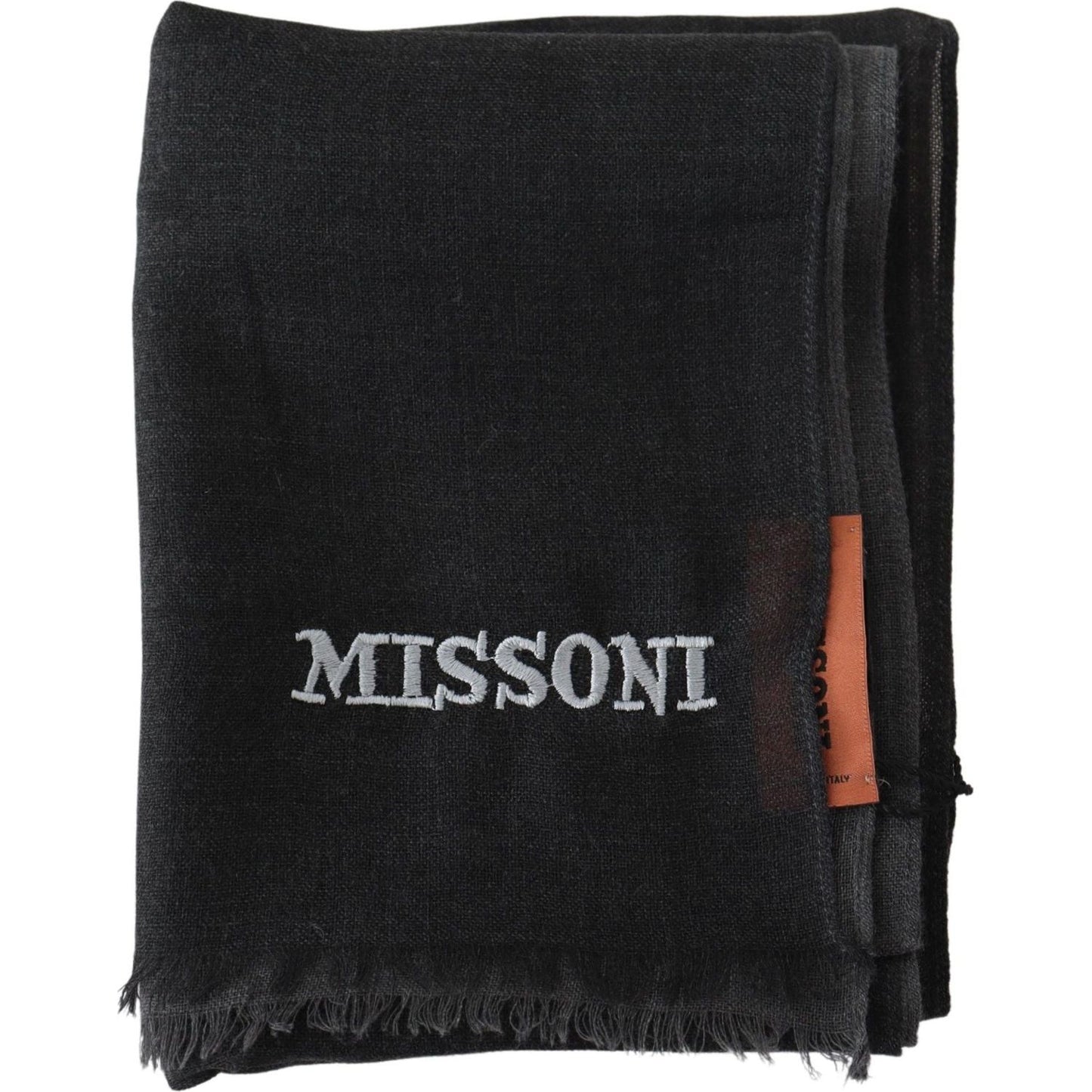 Missoni Elegant Black Wool Scarf with Embroidered Logo Missoni Black