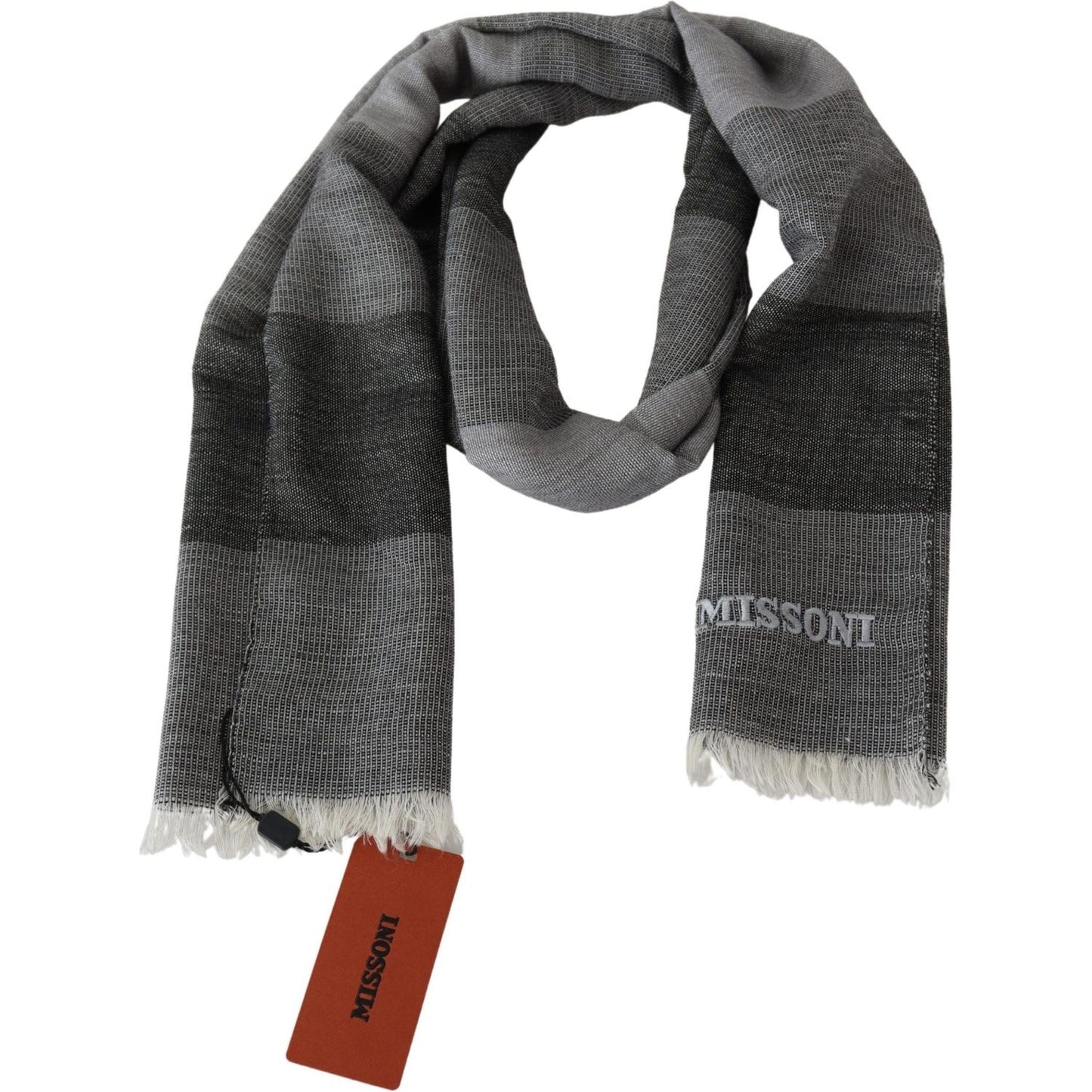 Missoni Elegant Striped Wool Scarf with Logo Embroidery Missoni Dark Slate Gray