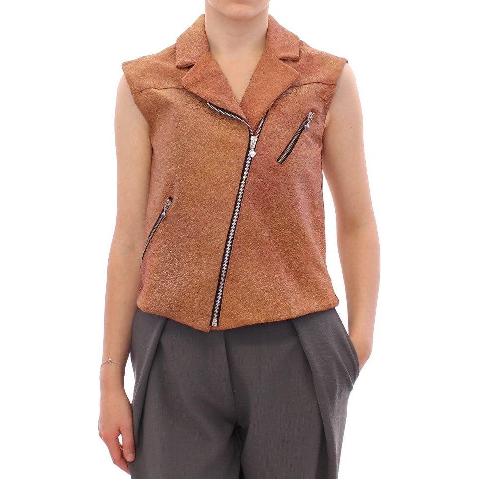 La Maison du Couturier Brown Leather Jacket Vest GSS10168-2