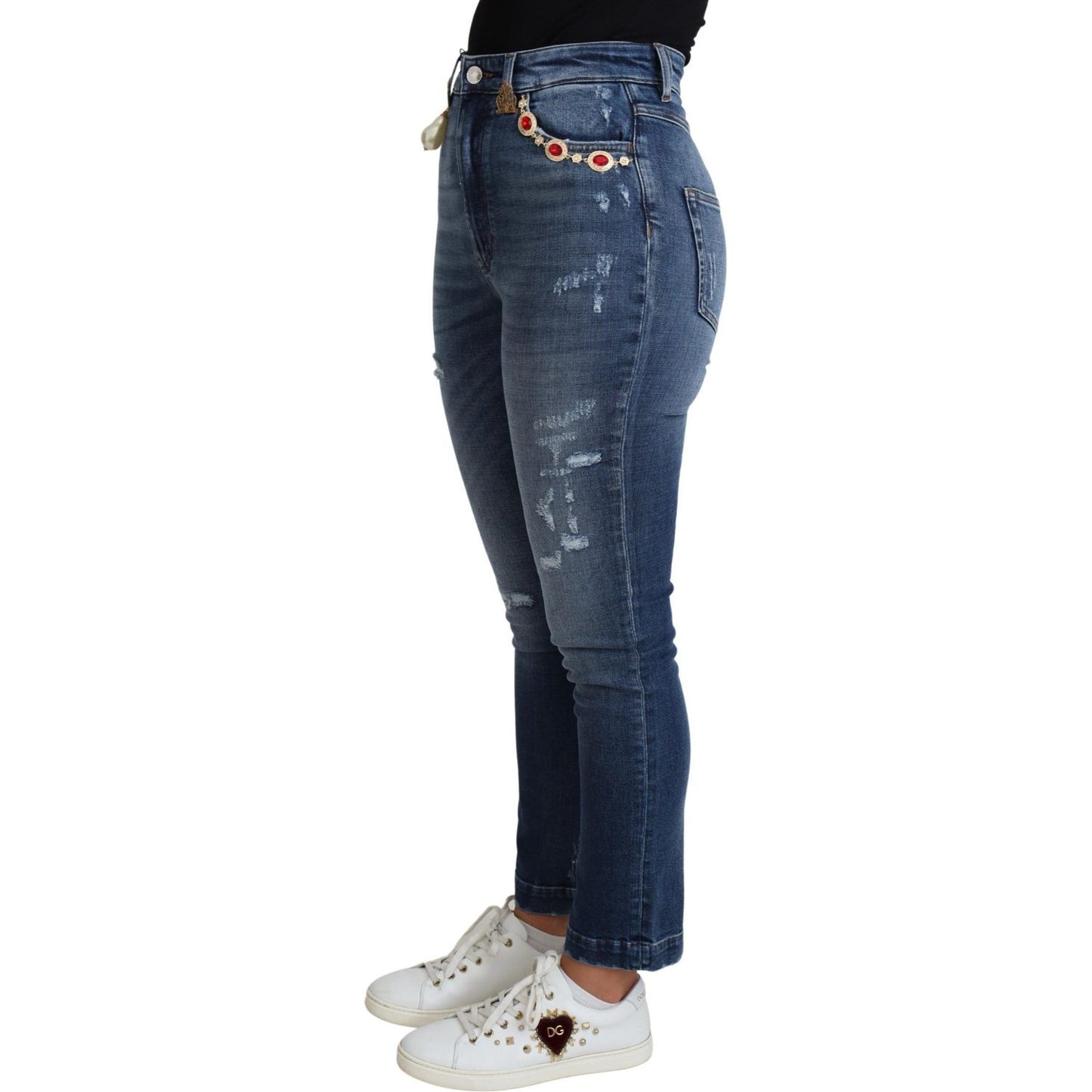 Dolce & Gabbana Blue Embellished Skinny Trouser Cotton Jeans PAN71561-36