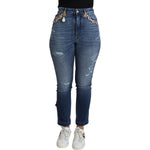 Dolce & Gabbana Blue Embellished Skinny Trouser Cotton Jeans PAN71561-36