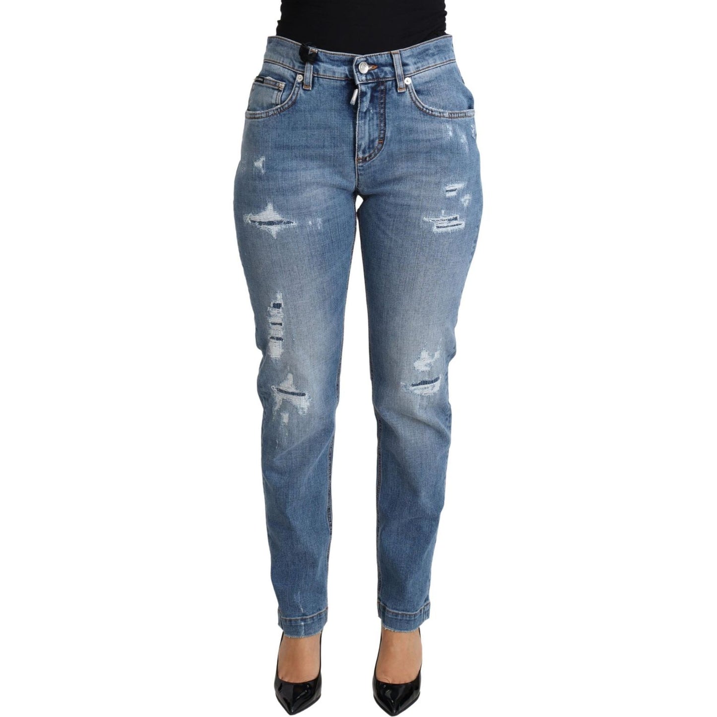 Dolce & Gabbana Chic High-Waisted Tattered Skinny Jeans Dolce & Gabbana Dim Gray