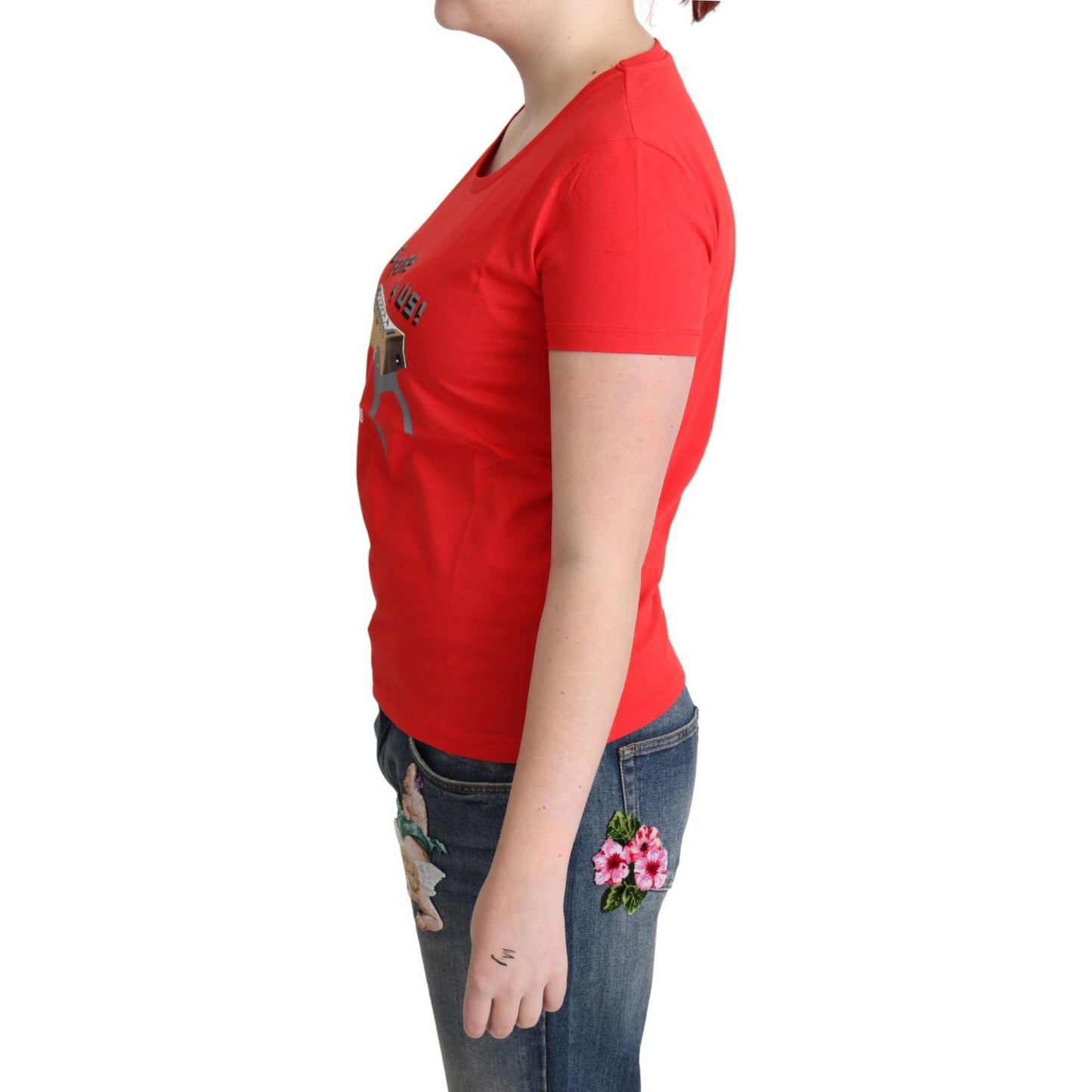 Moschino Chic Red Cotton Tee with Playful Print Moschino Firebrick