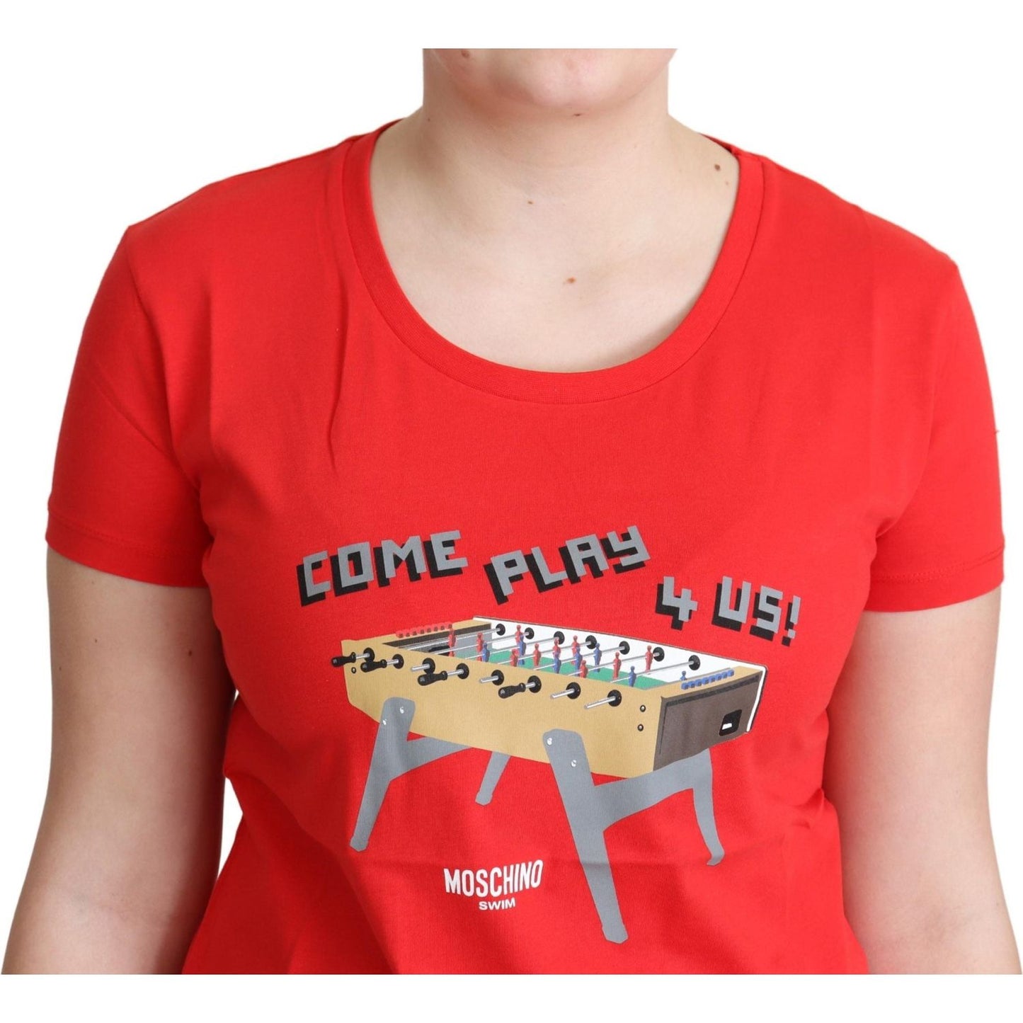 Moschino Chic Red Cotton Tee with Playful Print Moschino Wheat